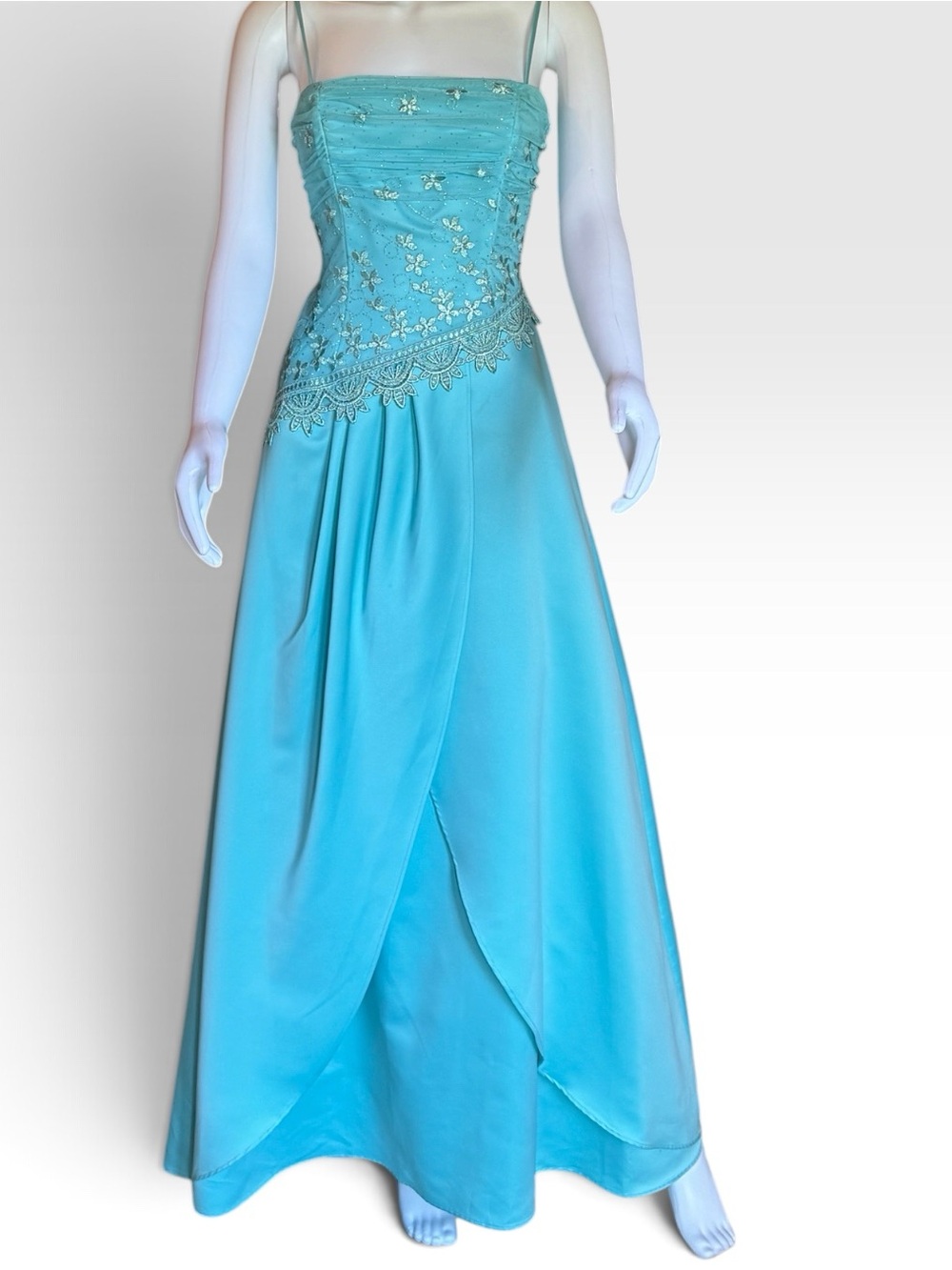 Masquerade Aqua Strapless Beaded Prom Gown